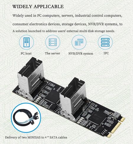 PCIe 3.0 M.2 B+M Key to 8-Port SATA3 6Gbps Expansion Card – Dual Mini-SAS Connectors, RAID Support for Desktop/Server in Saudi Arabia