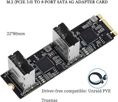 PCIe 3.0 M.2 B+M Key to 8-Port SATA3 6Gbps Expansion Card – Dual Mini-SAS Connectors, RAID Support for Desktop/Server in Saudi Arabia