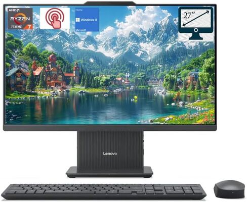 Lenovo 27 بوصة على جهاز كمبيوتر سطح المكتب ، عرض FHD Touch ، AMD Ryzen 7 7735HS ، 16 جيجابايت DDR5 ، ذاكرة الوصول العشوائي ، 512 جيجابايت SSD ، KB & Mouse اللاسلكي ، RJ-45 ، Wi-Fi 6 ، Webcam ، W11 Home ، Gray in Saudi Arabia