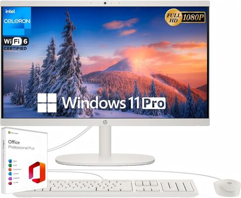 HP 21.5 بوصة من كمبيوتر سطح المكتب الكل في واحد ، مع الماوس غير المتساقط ، ذاكرة وصول عشوائي 16 جيجابايت ، 512 جيجابايت SSD ، معالج Celeron Dual-Core Dual-Core ، FHD ، Windows 11 Pro ، Webcam ، Wi-Fi 6 ، HDMI ، RJ-45 ، Wired Keyboard & Mouse in Saudi Arabia