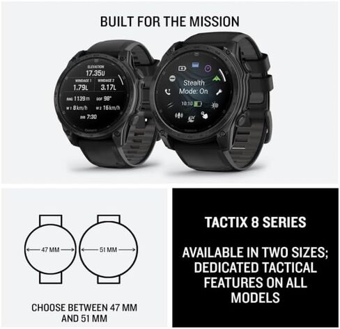 Garmin Tactix 8 ، 51mm Solar ، Elite ، Titanium Bezel ، Lens Sapphire ، GPS Smartwatch Premium Tactical GPS ، تشمل المقذوفات التطبيقية Ultralight Elite Solver ، و 40m تصنيف الغوص مع حزمة powerbank القابلة للارتداء. in Saudi Arabia
