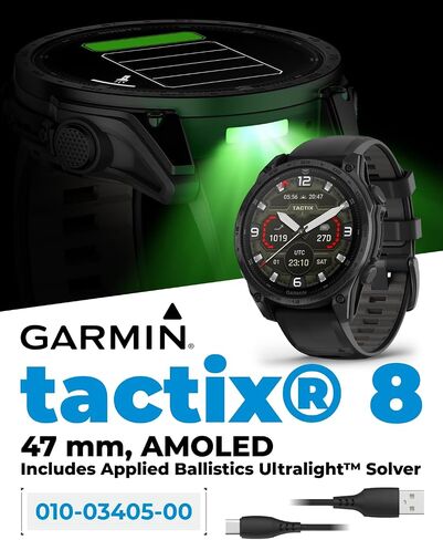 Garmin Tactix 8 ، 51mm Solar ، Elite ، Titanium Bezel ، Lens Sapphire ، GPS Smartwatch Premium Tactical GPS ، تشمل المقذوفات التطبيقية Ultralight Elite Solver ، و 40m تصنيف الغوص مع حزمة powerbank القابلة للارتداء. in Saudi Arabia