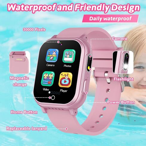 Kids Waterproof Smart Watch with 32 Games HD Touchscreen Dual Camera Music Player Pedometer Flashlight Habit Tracking Storybook, Birthday Gifts for 5-12 Year Olds Boy Include Lanyard Screen Protectors in Saudi Arabia