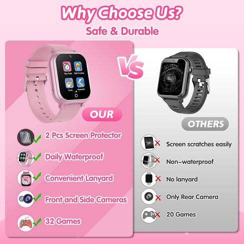 Kids Waterproof Smart Watch with 32 Games HD Touchscreen Dual Camera Music Player Pedometer Flashlight Habit Tracking Storybook, Birthday Gifts for 5-12 Year Olds Boy Include Lanyard Screen Protectors in Saudi Arabia
