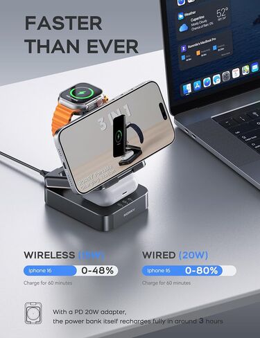 Rorry 3 في محطة شحن واحدة لـ Apple ، 10000 مللي أمبير في الساعة قابلة للطي ، بنك شاحن محمول قابل للطي لـ Magsafe ، محطة شحن لاسلكية السفر لجهاز iPhone 16/15/14/13/12 ، Apple Watch & Airpods in Saudi Arabia