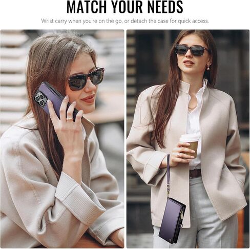 Magnetic Wallet Case for iPhone 14 Pro Max Compatible with Magsafe for Women, RFID Blocking Zipper Pocket & Strap & Card Holder Detachable Cover for iPhone 14 Pro Max Case with Wallet, Purple in Saudi Arabia