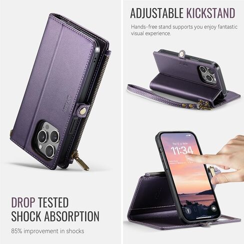 Magnetic Wallet Case for iPhone 14 Pro Max Compatible with Magsafe for Women, RFID Blocking Zipper Pocket & Strap & Card Holder Detachable Cover for iPhone 14 Pro Max Case with Wallet, Purple in Saudi Arabia