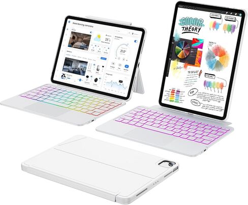 بالنسبة للهواء iPad 13 بوصة (M3/M2 ، 2025/2024) و Pro 12.9 بوصة مع لوحة المفاتيح ، حالة لوحة المفاتيح مع لوحة التتبع ، 7 ألوان لوحة مفاتيح بوتوث مغناطيسية قابلة للفصل ، حامل قابل للتعديل ، أبيض in Kuwait
