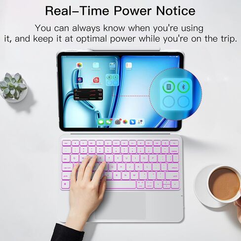 بالنسبة للهواء iPad 13 بوصة (M3/M2 ، 2025/2024) و Pro 12.9 بوصة مع لوحة المفاتيح ، حالة لوحة المفاتيح مع لوحة التتبع ، 7 ألوان لوحة مفاتيح بوتوث مغناطيسية قابلة للفصل ، حامل قابل للتعديل ، أبيض in Kuwait