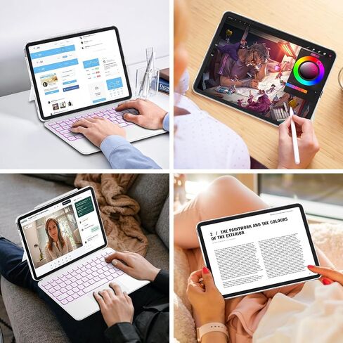 بالنسبة للهواء iPad 13 بوصة (M3/M2 ، 2025/2024) و Pro 12.9 بوصة مع لوحة المفاتيح ، حالة لوحة المفاتيح مع لوحة التتبع ، 7 ألوان لوحة مفاتيح بوتوث مغناطيسية قابلة للفصل ، حامل قابل للتعديل ، أبيض in Kuwait