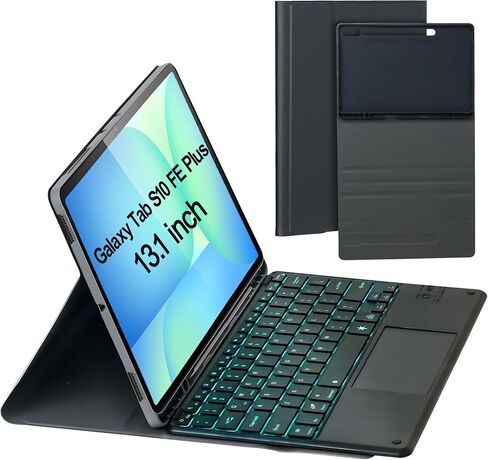 Keyboard Case for Samsung Galaxy Tab S10 FE Plus/S10 FE+ 13.1-Inch 2025, Detachable 7 Colors Backlit Bluetooth Keyboard, Smart Touchpad, Folio Cover with S Pen Holder (Black) in Kuwait