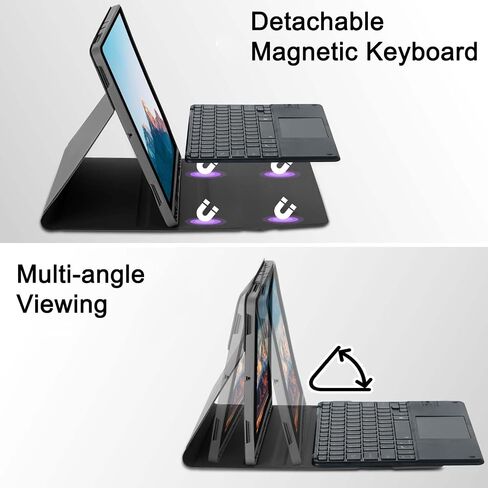 Keyboard Case for Samsung Galaxy Tab S10 FE Plus/S10 FE+ 13.1-Inch 2025, Detachable 7 Colors Backlit Bluetooth Keyboard, Smart Touchpad, Folio Cover with S Pen Holder (Black) in Kuwait