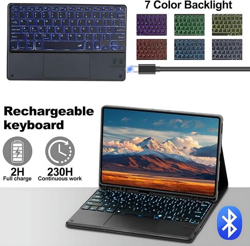 Keyboard Case for Samsung Galaxy Tab S10 FE Plus/S10 FE+ 13.1-Inch 2025, Detachable 7 Colors Backlit Bluetooth Keyboard, Smart Touchpad, Folio Cover with S Pen Holder (Black) in Kuwait