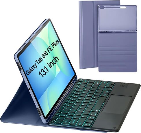 Keyboard Case for Samsung Galaxy Tab S10 FE Plus/S10 FE+ 13.1-Inch 2025, Detachable 7 Colors Backlit Bluetooth Keyboard, Smart Touchpad, Folio Cover with S Pen Holder (Black) in Kuwait