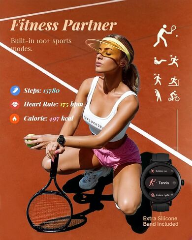 Smart Watch for Women with Two Bands, Fitness Tracker Watch, Heart Rate Monitor, Step Counter, Android & iOS Phones Compatible, Answer/Make Calls, HD Touchscreen, IP68 Waterproof, Black in Kuwait