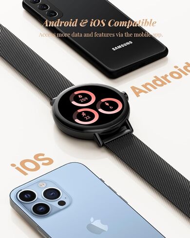 Smart Watch for Women with Two Bands, Fitness Tracker Watch, Heart Rate Monitor, Step Counter, Android & iOS Phones Compatible, Answer/Make Calls, HD Touchscreen, IP68 Waterproof, Black in Kuwait