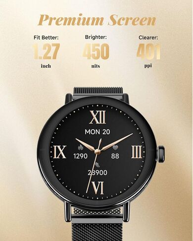 Smart Watch for Women with Two Bands, Fitness Tracker Watch, Heart Rate Monitor, Step Counter, Android & iOS Phones Compatible, Answer/Make Calls, HD Touchscreen, IP68 Waterproof, Black in Kuwait