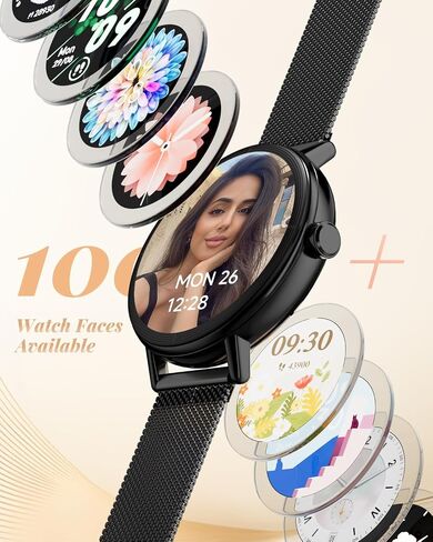 Smart Watch for Women with Two Bands, Fitness Tracker Watch, Heart Rate Monitor, Step Counter, Android & iOS Phones Compatible, Answer/Make Calls, HD Touchscreen, IP68 Waterproof, Black in Kuwait
