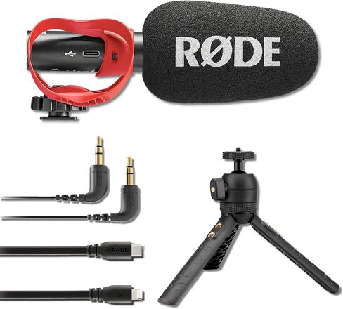 Rode VideoMic GO II Compact Shotgun Microphone Bundle with Helix Mount and SC19 4.9 Ft USB-C to Lightning Cable — 24-Bit Camera-Mount Mic for Filmmaking, Vlogging, Mobile Journalism, Content Creation in Saudi Arabia