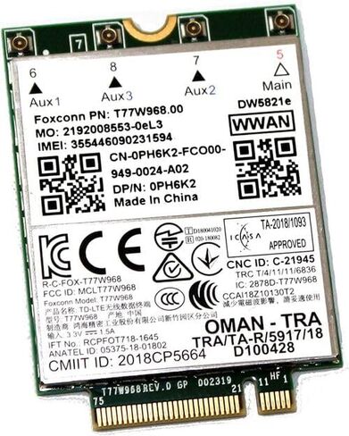 Dell PH6K2 DW5821E Snapdragon X20 LTE WWAN CARD - 4G - PCI -Express M.2 (متجدد) in Saudi Arabia