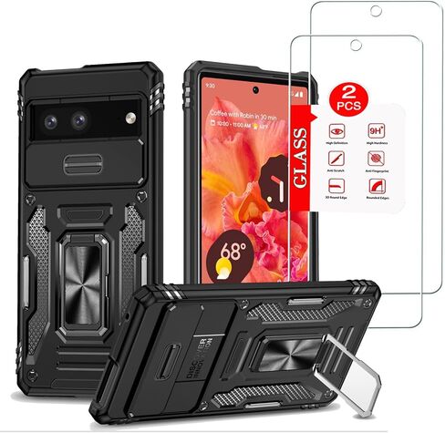 for Google Pixel 7 Case with [2 Pack] Tempered Glass Screen Protector, for Google Pixel 7 Case Heavy Duty Armor [Military-Grade] Protective，with Magnetic Ring Stand Phone Cover in Kuwait