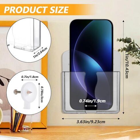 Bremorou 2 PCS حامل الهاتف مثبتة على الجدار البلاستيكي الصافي اللصق ذاتيا مع شحن ثقب الجرف الوقوف على الجدار الجدار الجدار بجانب السرير الملحقات للهواتف الذكية للمكتب المنزلي in Saudi Arabia