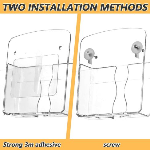 Bremorou 2 PCS حامل الهاتف مثبتة على الجدار البلاستيكي الصافي اللصق ذاتيا مع شحن ثقب الجرف الوقوف على الجدار الجدار الجدار بجانب السرير الملحقات للهواتف الذكية للمكتب المنزلي in Saudi Arabia