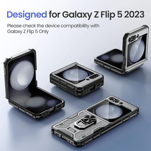خضار لـ Z Flip 5 Case ، Galaxy Z Flip 5 Case مع حماية شاشة وحماية المفصلات ، و 360 درجة كيكستاند حلقة ، وغطاء الحماية الكامل للجسم لـ Samsung Flip 5 2023 - رمادي in Kuwait