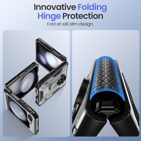 خضار لـ Z Flip 5 Case ، Galaxy Z Flip 5 Case مع حماية شاشة وحماية المفصلات ، و 360 درجة كيكستاند حلقة ، وغطاء الحماية الكامل للجسم لـ Samsung Flip 5 2023 - رمادي in Kuwait