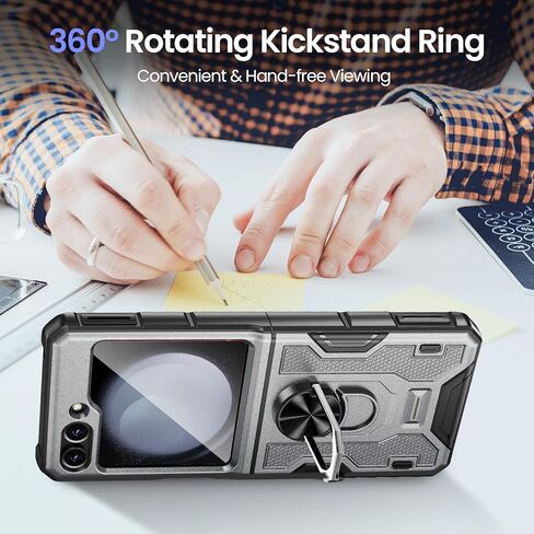 خضار لـ Z Flip 5 Case ، Galaxy Z Flip 5 Case مع حماية شاشة وحماية المفصلات ، و 360 درجة كيكستاند حلقة ، وغطاء الحماية الكامل للجسم لـ Samsung Flip 5 2023 - رمادي in Kuwait