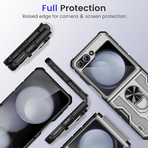 خضار لـ Z Flip 5 Case ، Galaxy Z Flip 5 Case مع حماية شاشة وحماية المفصلات ، و 360 درجة كيكستاند حلقة ، وغطاء الحماية الكامل للجسم لـ Samsung Flip 5 2023 - رمادي in Kuwait
