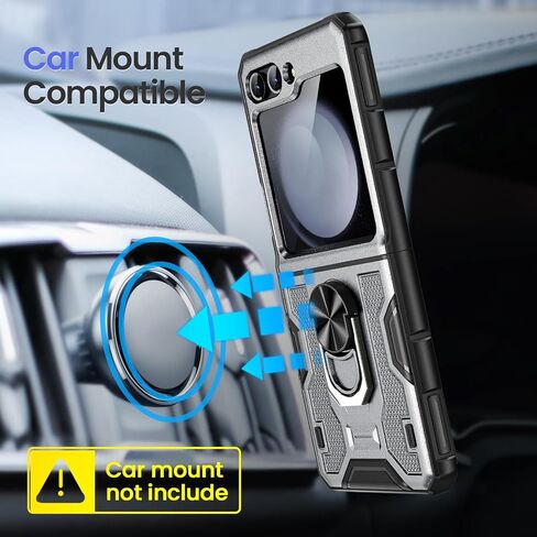 خضار لـ Z Flip 5 Case ، Galaxy Z Flip 5 Case مع حماية شاشة وحماية المفصلات ، و 360 درجة كيكستاند حلقة ، وغطاء الحماية الكامل للجسم لـ Samsung Flip 5 2023 - رمادي in Kuwait