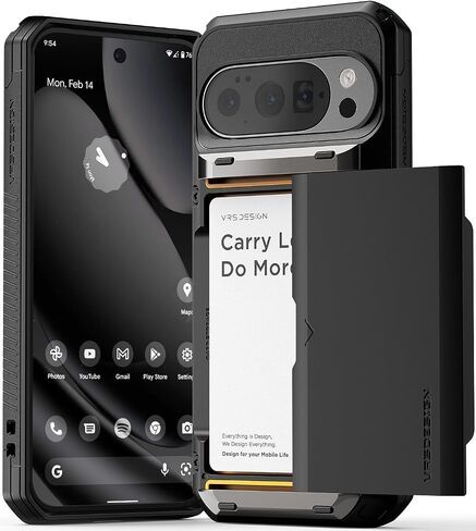 VRS DESIGN Damda Glide Pro for Pixel 10 / Pixel 10 Pro (2025) – Rugged Wallet Case with Sturdy Semi Auto Card Holder [4 Cards] Protective Phone Cover (Matte Black) in Kuwait
