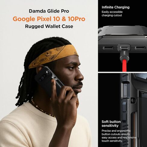 VRS DESIGN Damda Glide Pro for Pixel 10 / Pixel 10 Pro (2025) – Rugged Wallet Case with Sturdy Semi Auto Card Holder [4 Cards] Protective Phone Cover (Matte Black) in Kuwait