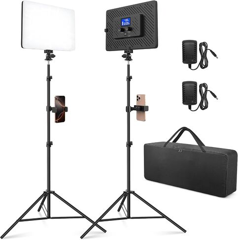2 Pack Led Video Light Kit, Light Panel 2500k-8500k 2200Lux 79 inches Light Stand for Studio Photography Light Video Recording Game Live Streaming, 4000mAh Rechargeable Lithium Battery in Saudi Arabia