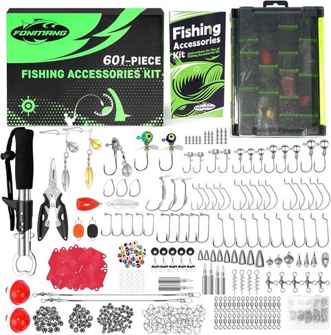 FONMANG 322 PCS Bass Fishing Lures Accessories Kit with Manual - Fishing Hooks Minnow Crankbait Frog Pope Bait Worm Larva Fish Spoon Spinner Bait - Jig Head Fishing Sinks Swivel Weighted Sinks in Kuwait