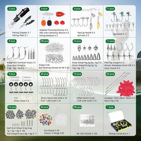 FONMANG 322 PCS Bass Fishing Lures Accessories Kit with Manual - Fishing Hooks Minnow Crankbait Frog Pope Bait Worm Larva Fish Spoon Spinner Bait - Jig Head Fishing Sinks Swivel Weighted Sinks in Kuwait