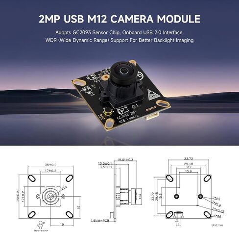 Waveshare GC2093 2MP USB Camera Module, Wide Dynamic Backlight Imaging, Fixed-Focus, Onboard Microphone, Adopts GC2093 Sensor Chip, USB 2.0 Interface in Saudi Arabia