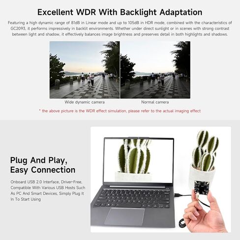 Waveshare GC2093 2MP USB Camera Module, Wide Dynamic Backlight Imaging, Fixed-Focus, Onboard Microphone, Adopts GC2093 Sensor Chip, USB 2.0 Interface in Saudi Arabia