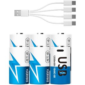بطاريات ليثيوم D القابلة لإعادة الشحن مع 4 في 1 كبل شحن USB-C ، 4 حزمة D خلية Li-ion Battristes ، LR20 1.5V D استبدال بطارية الخلية 12000MWN لألعاب الأضواء الكشفية موقد الغاز (4 أجزاء) in Saudi Arabia
