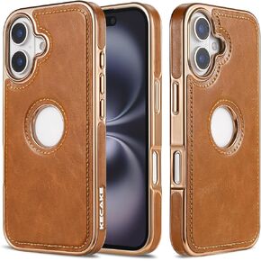 KECAKE for iPhone 16 6.1 Inch Case Luxury Leather Logo Visible Vintage Ultra Slim Protective Cover (Black Crocodile with Black Trim) in Saudi Arabia