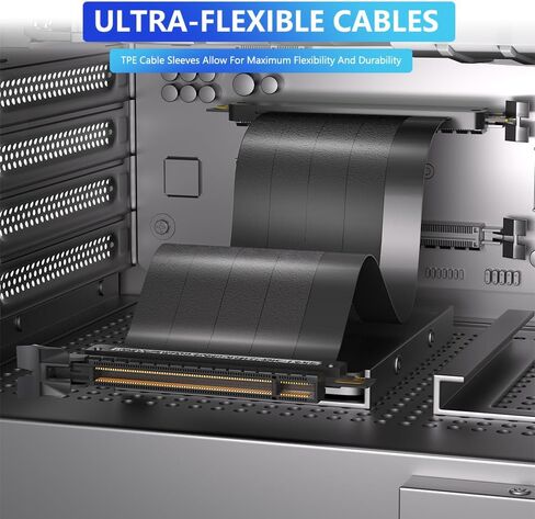 PCIE 4.0 تمديد كابل ، أسود 16x كابل Riser Riser عالي السرعة السوداء مع منفذ PCI Express لبطاقة تمديد GPU ، طول 20 سم (180 درجة) in Kuwait
