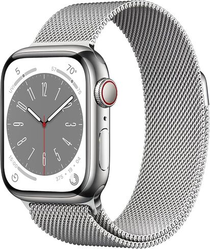 Apple Watch Series 8 [GPS + Cellular, 41mm] - Silver Stainless Steel Case with Silver Milanese Loop, One Size (Renewed) in Saudi Arabia