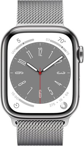 Apple Watch Series 8 [GPS + Cellular, 41mm] - Silver Stainless Steel Case with Silver Milanese Loop, One Size (Renewed) in Saudi Arabia