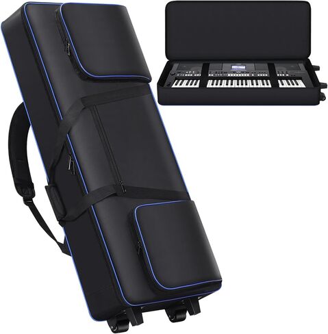 61 key Keyboard Case with Wheels (Interior Size: 40.5" * 16.5" * 5.5") | 61 Key Keybpard Piano Bag Thick Padded Case | 61 Key Keyboard Rolling Bag Keyboard Case Roller Bag with 3 Poskets (Gray) in Kuwait