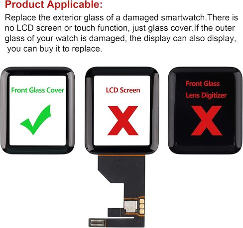 استبدال العدسة الزجاجية الأمامية LED متوافق مع Apple Watch Series 1 42 مم الإصدار الرياضي A1758 A1554 A1803 (الجيل الأول) (بدون شاشة LCD و Aigitizer اللمس) مع مجموعة الإصلاح in Saudi Arabia