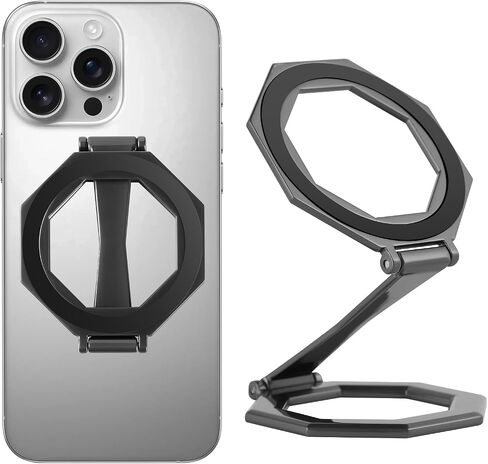 Octagonal Dual Magnetic Foldable 360° Rotating Phone Holder Car Desktop Fitness Universal Use Compatible with iPhone 12-16 Pro Max/Android No Worry Cellphone Drop Strong Magnetism(Black) in Saudi Arabia