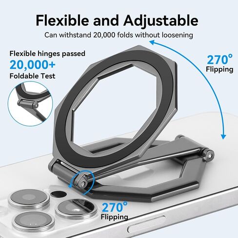 Octagonal Dual Magnetic Foldable 360° Rotating Phone Holder Car Desktop Fitness Universal Use Compatible with iPhone 12-16 Pro Max/Android No Worry Cellphone Drop Strong Magnetism(Black) in Saudi Arabia