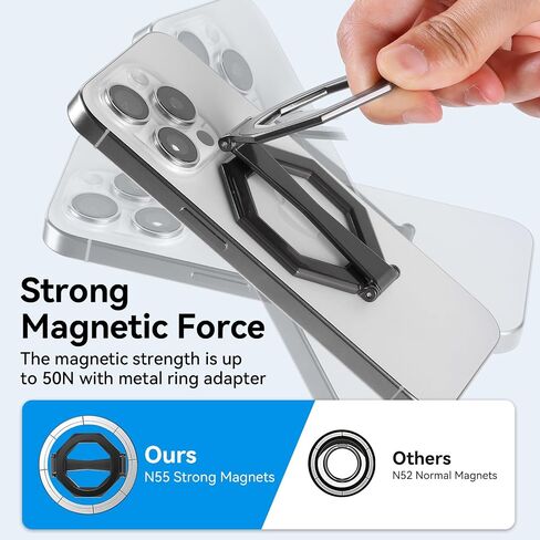 Octagonal Dual Magnetic Foldable 360° Rotating Phone Holder Car Desktop Fitness Universal Use Compatible with iPhone 12-16 Pro Max/Android No Worry Cellphone Drop Strong Magnetism(Black) in Saudi Arabia