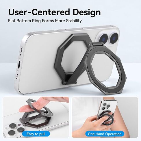 Octagonal Dual Magnetic Foldable 360° Rotating Phone Holder Car Desktop Fitness Universal Use Compatible with iPhone 12-16 Pro Max/Android No Worry Cellphone Drop Strong Magnetism(Black) in Saudi Arabia